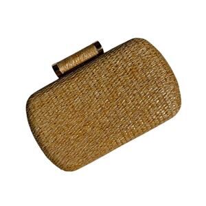 Straw Woven Box Clutch w/ Gold Chain Strap – Hard Case Evening Bag